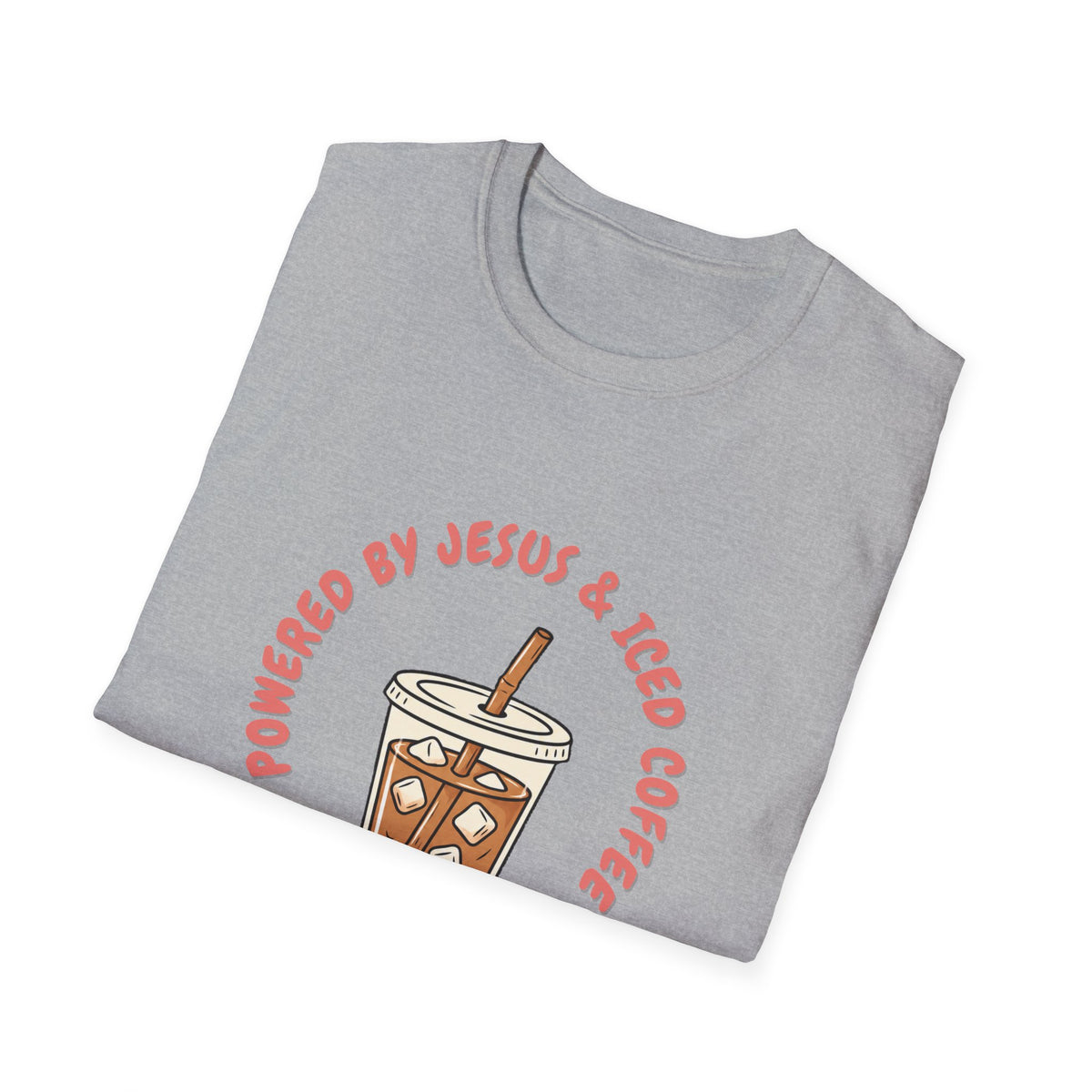 Powered by Jesus and iced coffee T-shirts copy