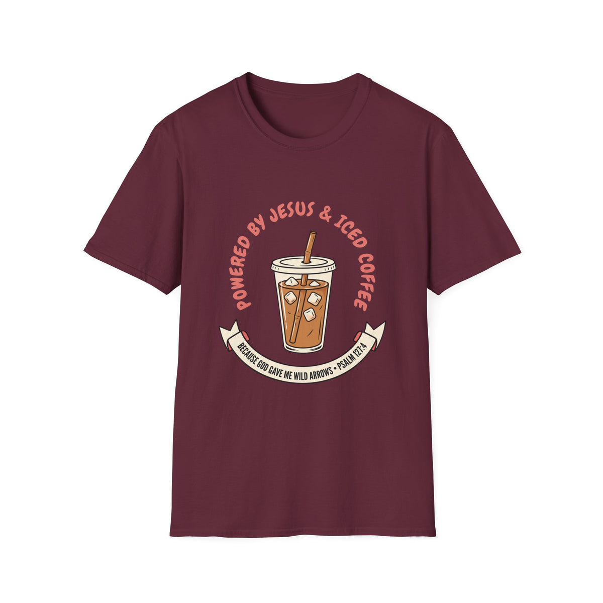 Powered by Jesus and iced coffee T-shirts copy