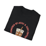 Powered by Jesus and iced coffee T-shirts copy