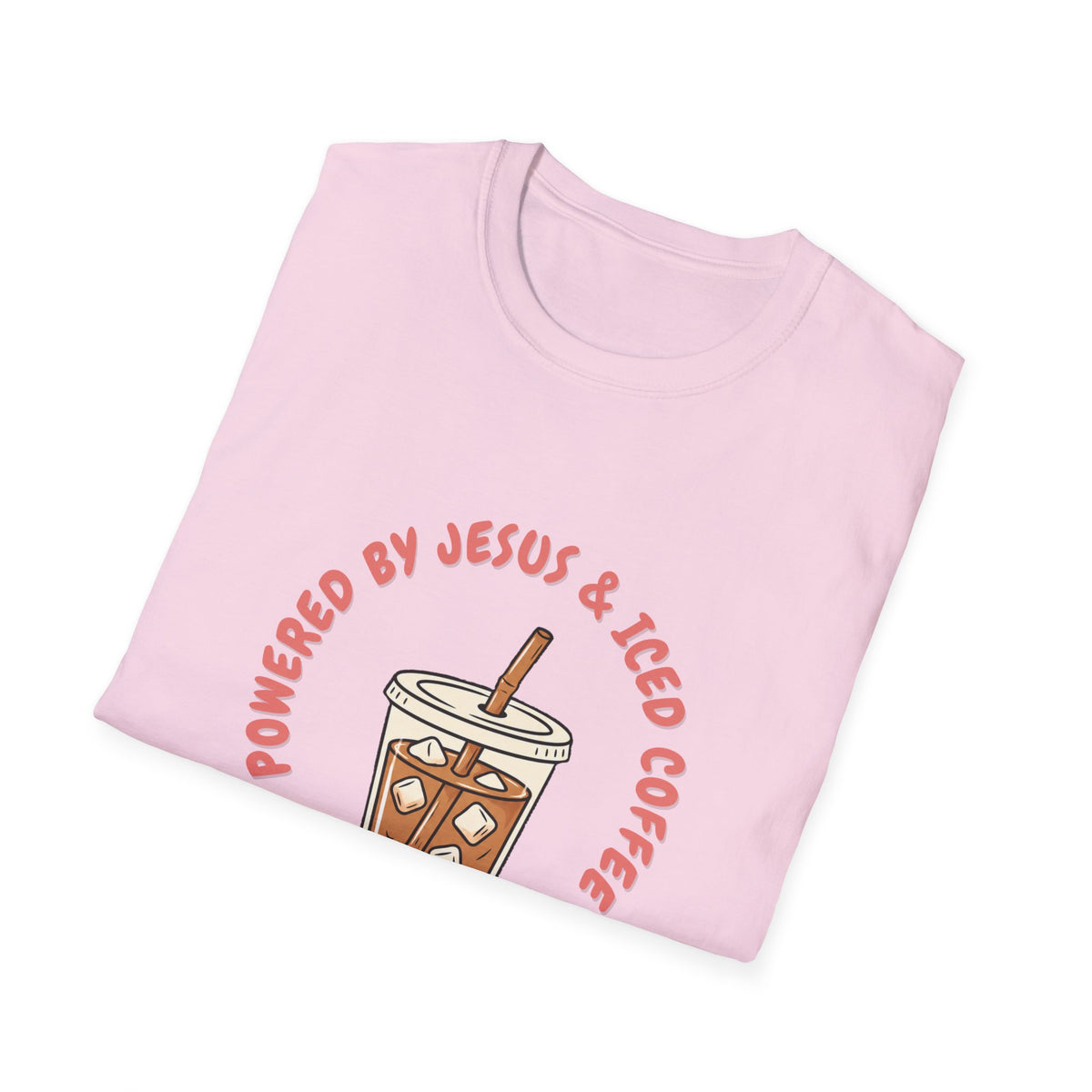 Powered by Jesus and iced coffee T-shirts copy