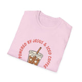 Powered by Jesus and iced coffee T-shirts copy