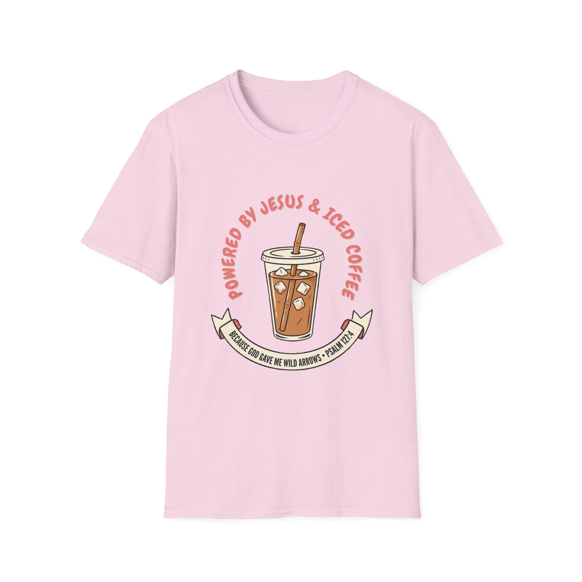 Powered by Jesus and iced coffee T-shirts copy
