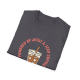 Powered by Jesus and iced coffee T-shirts copy