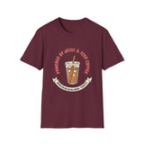 Powered by Jesus and iced coffee T-shirts copy