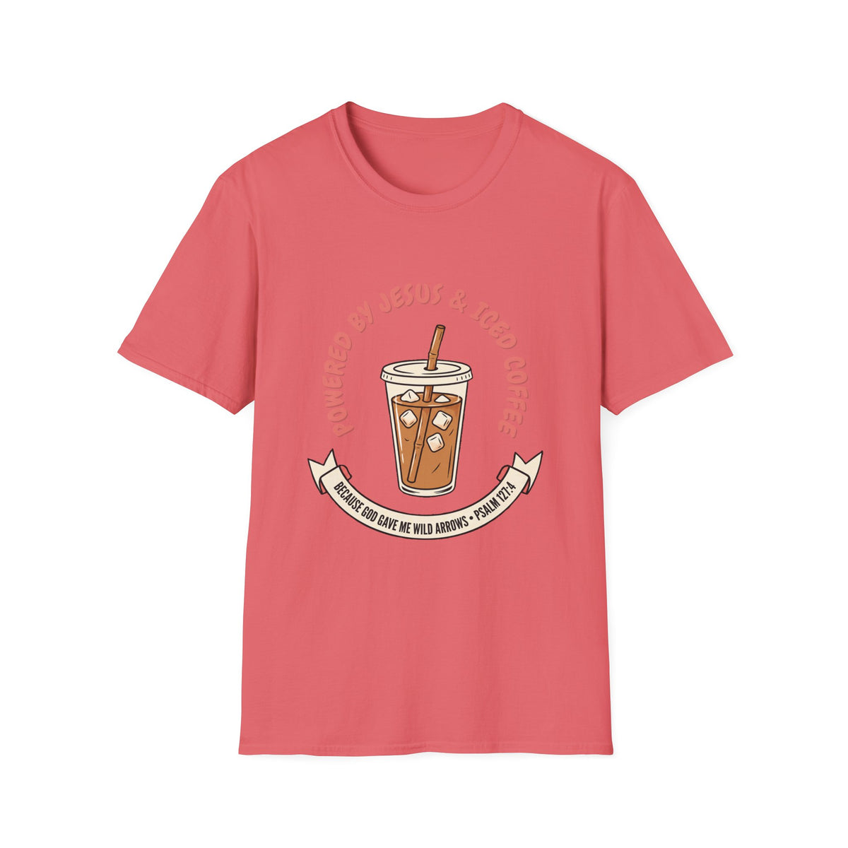 Powered by Jesus and iced coffee T-shirts copy
