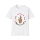 Powered by Jesus and iced coffee T-shirts copy