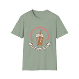 Powered by Jesus and iced coffee T-shirts copy