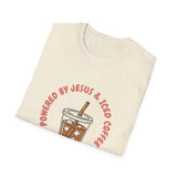 Powered by Jesus and iced coffee T-shirts copy
