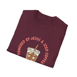 Powered by Jesus and iced coffee T-shirts copy